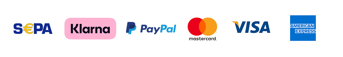 Akzeptierte Zahlarten: PayPal, Klarna, Visa, Mastercard und mehr